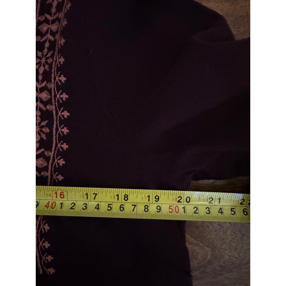 Pure Jill Tunic Top Womens Medium Petite Burgundy Boho Embroidered Peasant Shirt - Picture 8 of 12